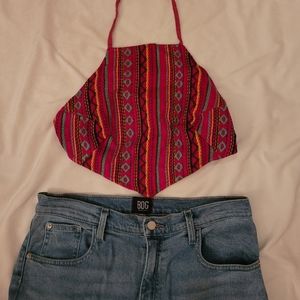 Urban outfitters pink embroidered halter top